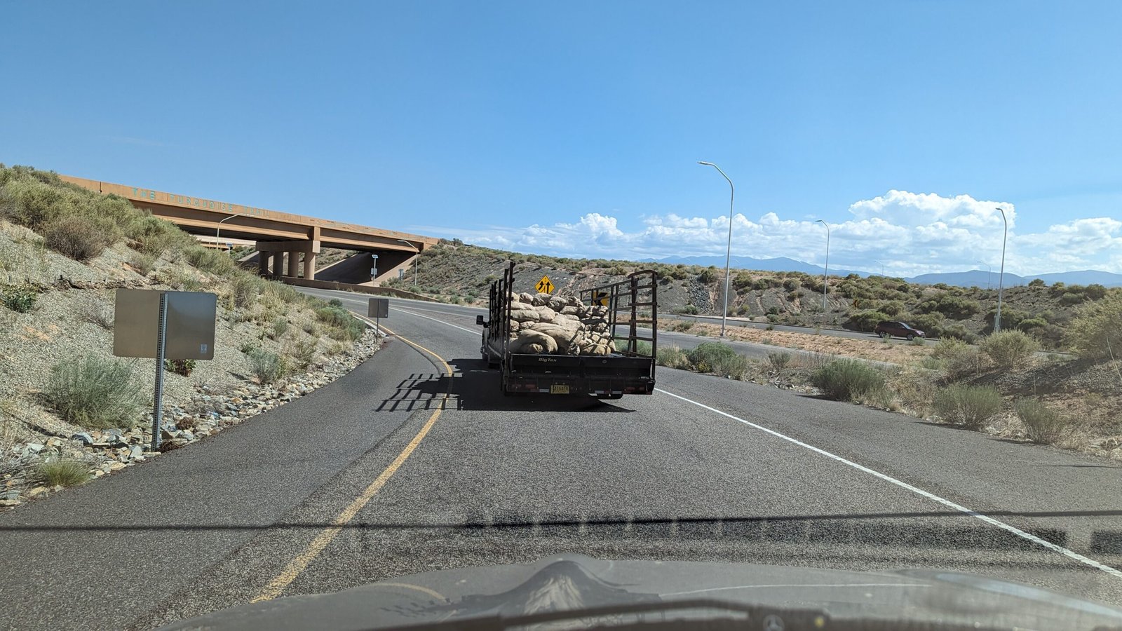 A hatch chile truck on an offramp of I-25 in New Mexico